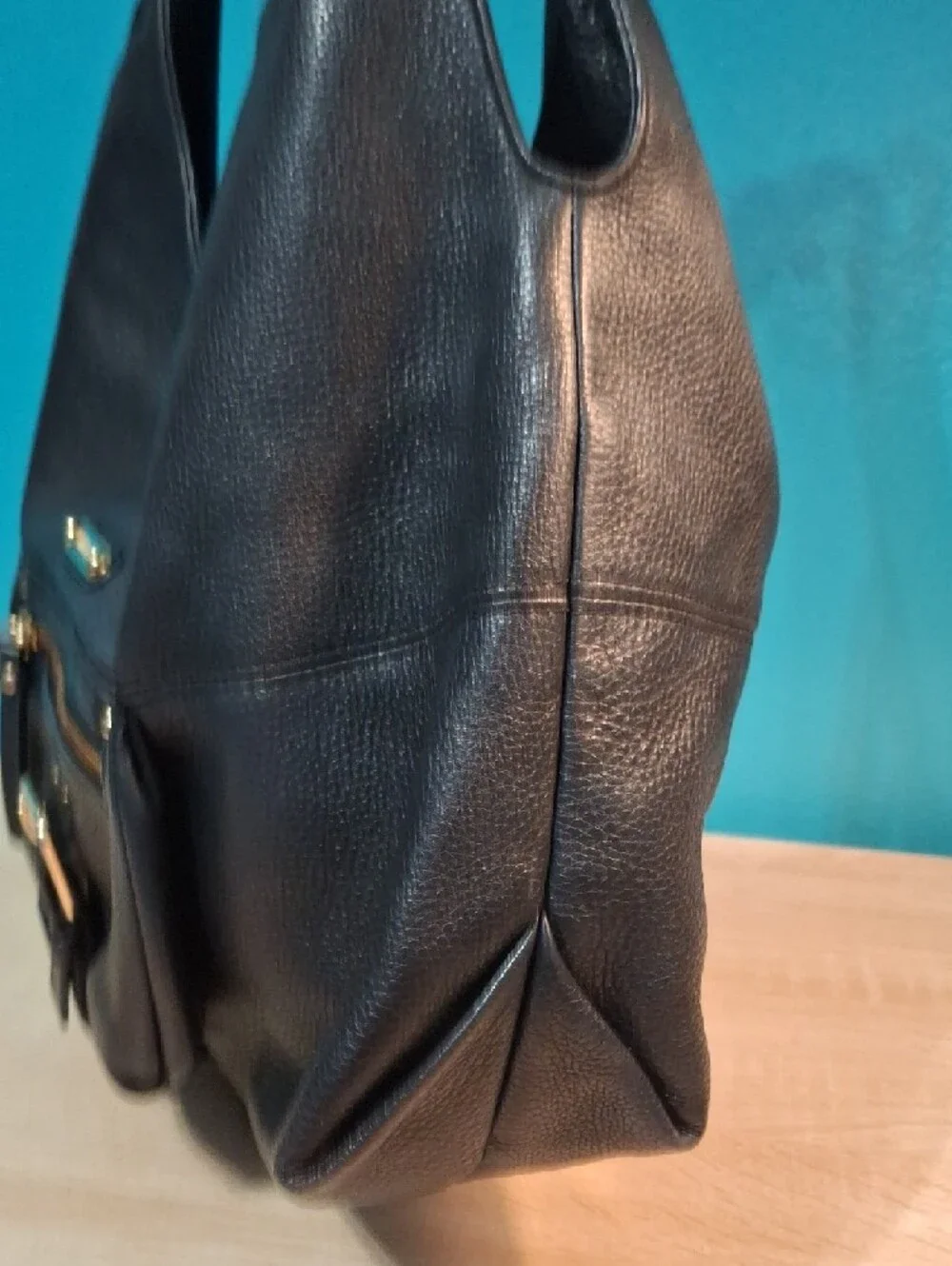 Michael Kors Fulton Black Pebbled Leather Hobo with Gold Hardware